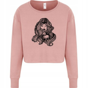 Bluza Cropped Szaro-Różowa roz XXS Modne Top Wzory