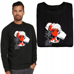 Wygodna BLUZA Męska Czarna ANIME MANGA WZORY - XL