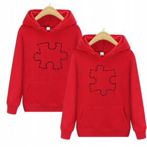 Zestaw 2xBLUZA Walentynki CZERWONA kaptur M PUZZLE
