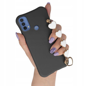 Etui Mat Czarny do MOTOROLA E40 Łańcuszek Serce