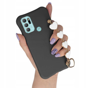 Etui Mat Czarny do MOTOROLA G60s Łańcuszek Serce