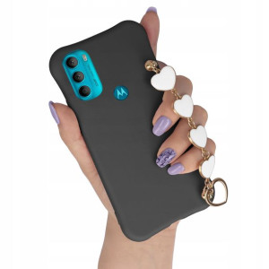 Etui Mat CZARNY do MOTOROLA G71 5G Łańcuszek Serce