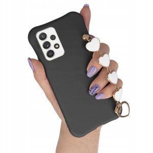Etui Mat Czarny do SAMSUNG A52 4G Łańcuszek Serce