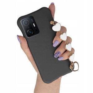 Etui Mat Czarny do XIAOMI 11T 5G Łańcuszek Serce