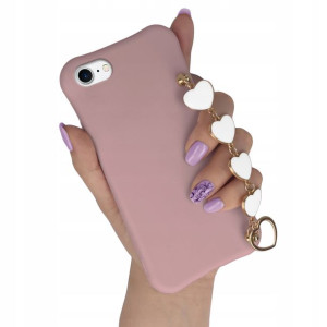 Etui Matowe CIEMNY RÓŻ do IPHONE 7 Łańcuszek Serce