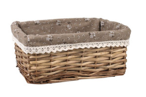 Wiklinowy Brązowy Koszyk Z Materiałem 30x20x13h Cm
