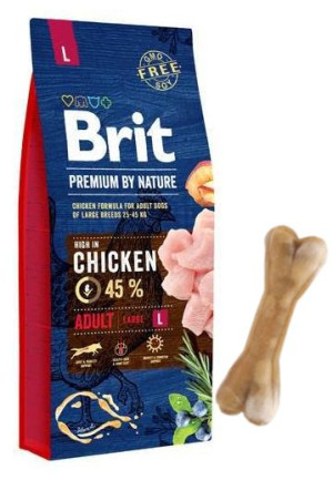 BRIT Premium By Nature Adult L 15kg + FarmSnack Kość dla psa 10cm