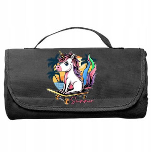 Koc Na Plażę Piknik Czarny wzór UNICORN SUMMER 01