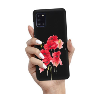 Etui Matowe Czarny do SAMSUNG A31 Wiosenne Wzory