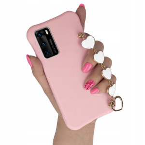 Etui Matowe Do Huawei P40 Jasny Róż Z Łańcuszkiem