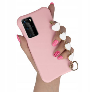Etui Matowe Do Huawei P40 Pro Plus Róż Łańcuszek
