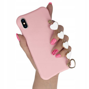 Etui Matowe Do Iphone Xs Jasny Róż Z Łańcuszkiem