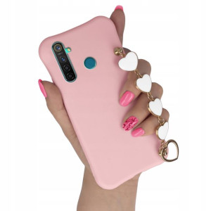 Etui Matowe Do Realme 5 Jasny Róż Z Łańcuszkiem