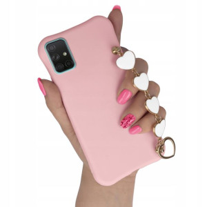 Etui Matowe Do Samsung A71 Jasny Róż Z Łańcuszkiem