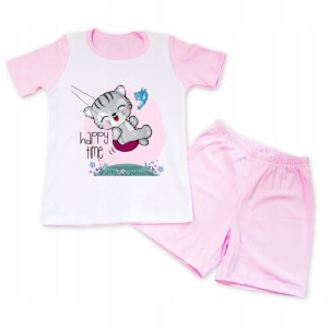 Piżama Do Przedszkola RÓŻOWA 128 wzór CAT LOVER 05