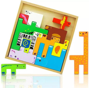 Drewniana Gra Logiczna - Tetris Zwierzęta
