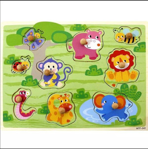 Drewniane puzzle z uchwytem dla Malucha - Safari