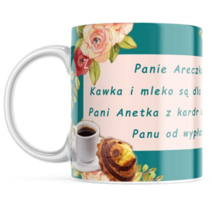 Kubek smacznej kawusi areczek kawka i mleko mem śmieszny kubek do pracy