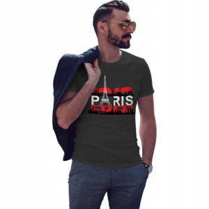 Modna Koszulka Męska nadruk rozm M wzór PARIS 01