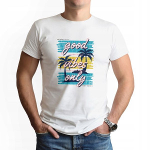 Podkoszulek Męski Biały S nadruk GOOD VIBES ONLY 1
