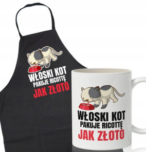 ZESTAW FARTUCH + KUBEK Śmieszny Prezent WŁOSKI KOT