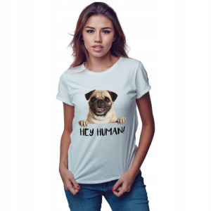 KOSZULKA T-shirt Damski Biały z Psem Mops 02