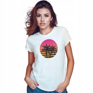 Modna Koszulka Damska Biała roz XXL wzór SUNSET 01