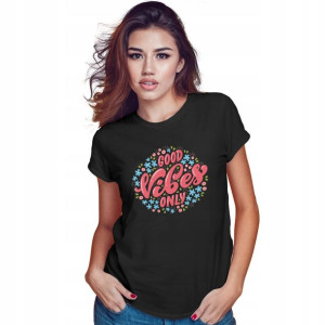 Modna Koszulka Damska Czarna M GOOD VIBES ONLY 01