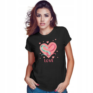 Modna Koszulka Damska Czarna roz L wzór LOVE 01