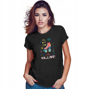 Modna Koszulka Damska Czarna roz S wzór ROLLING 01