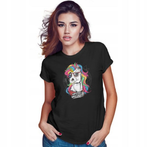Modna Koszulka Damska Czarna roz S wzór UNICORN 01