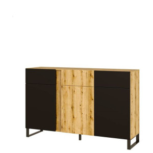 MONO LIGHT MN-07 - komoda 3d3s z oświetleniem - dąb evoke/mdf czarny matowy