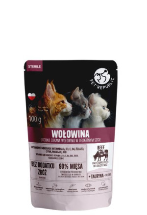 PETREPUBLIC Fileciki z wołowiną w sosie saszetka dla kota sterylizowanego 1