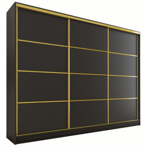 Szafa przesuwna 250 cm GOLD czarny półki szuflady