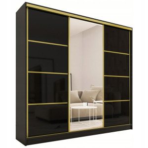Szafa przesuwna z lustrem 200 cm GOLD czarny