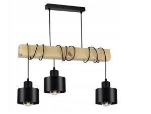 Lampa Wisząca Żyrandol Czarny Drewniana Belka Led