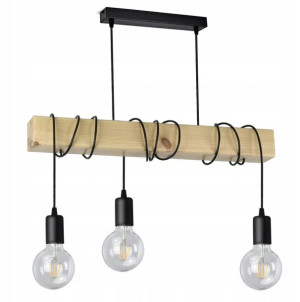 Lampa Wisząca Żyrandol Czarny Drewniana Belka Led