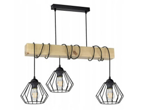 Lampa Wisząca Żyrandol Czarny Drewniana Belka Led