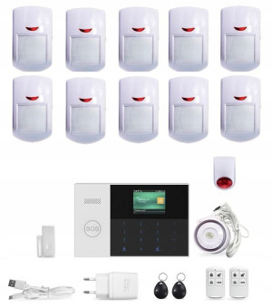 Bezprzewodowy Alarm Wifi Gsm 10 Czujek+syrena+sms