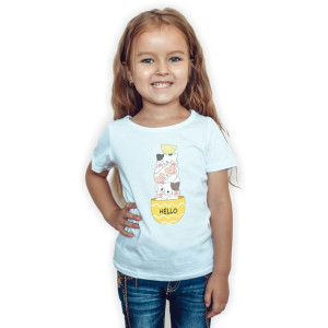 Modna Koszulka Dziecięca BIAŁA 110-116 CUTE CAT 08