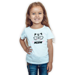 Modna Koszulka Dziecięca BIAŁA 134-140 CUTE CAT 09