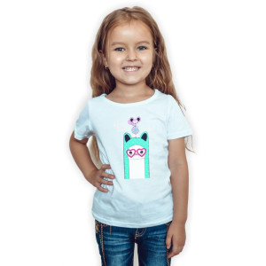 Modna Koszulka Dziecięca BIAŁA 158-164 CUTE CAT 04