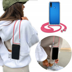 Etui Crossbody do MOTOROLA E7i POWER Róż Sznurek