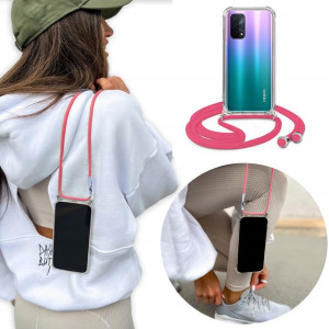 Etui Crossbody do OPPO A74 5G z Różowym Sznurkiem