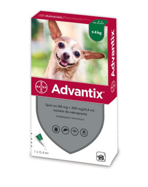 Bayer Advantix Spot On dla Psów do 4 kg 0,4 ml