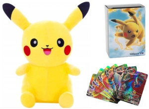 2w1 Zestaw Pokemon Maskotka Pluszak Pikachu 100 Karty Vmax Prezent Dziecka