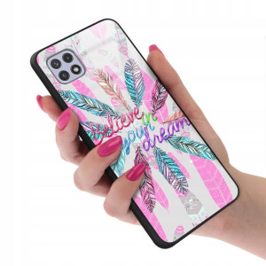 Etui Glass do SAMSUNG A22 5G Case Boho Pióra Wzory