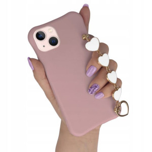 Etui Mat CIEMNY RÓŻ do IPHONE 13 Łańcuszek Serce
