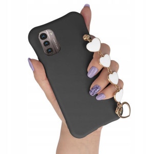 Etui Mat Czarny do NOKIA G11 4G Łańcuszek Serce