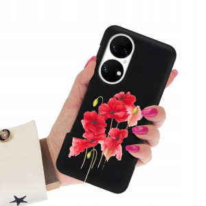 Etui Matowe CZARNY do HUAWEI P50 Wiosenne Wzory